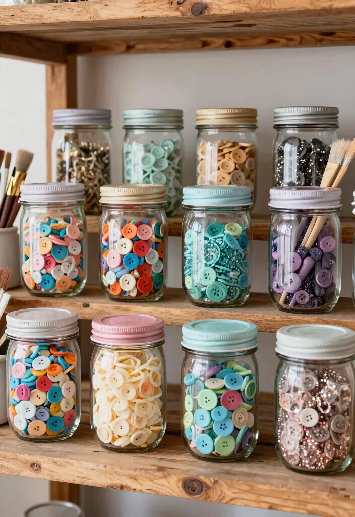 12 Art and Craft Room Decoration Ideas to Boost Creativity - 2. Mason Jar Storage 1