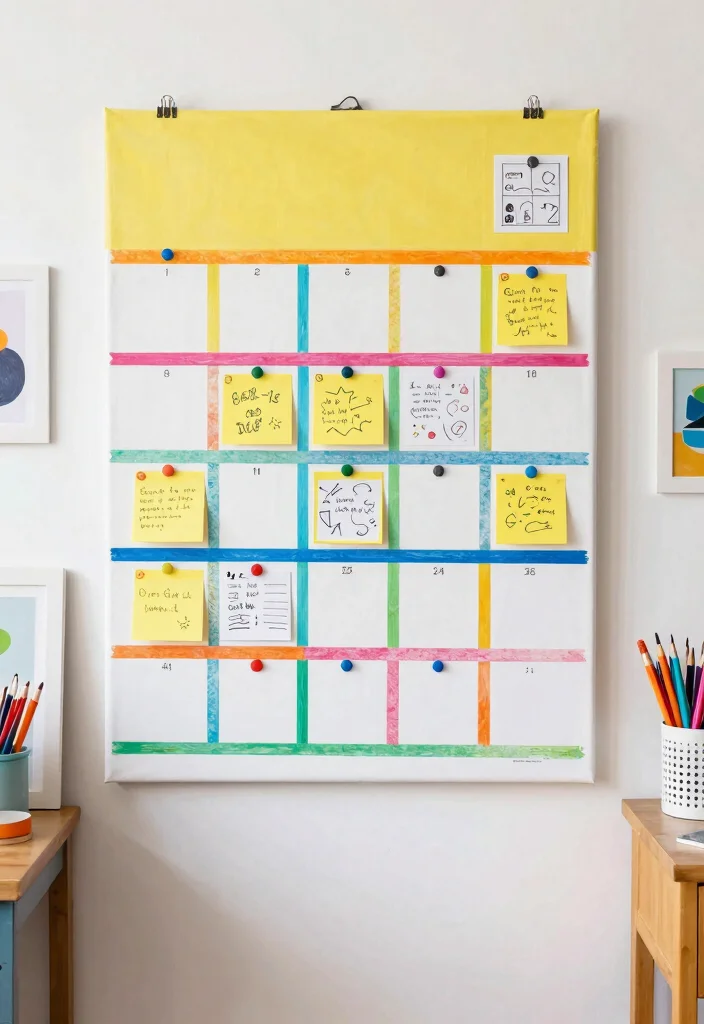 12 Art and Craft Room Decoration Ideas to Boost Creativity - 9. DIY Wall Calendar 1