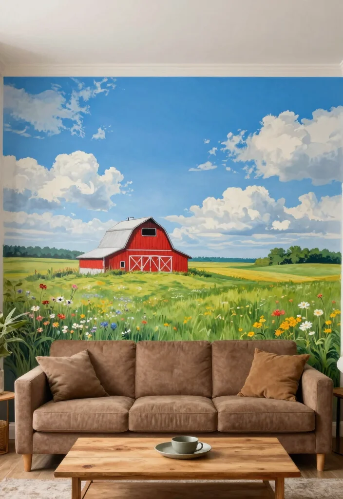 12 Barn Painting Ideas for Rustic Farmhouse Wall Decor - 9. Barn Landscape Mural 1