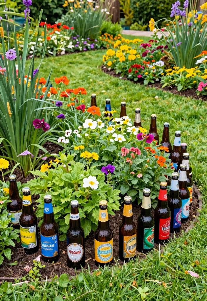 12 Beer Bottle Decoration Ideas Stylish Upcycled Home Decor - 5. Garden Edging with Beer Bottles 1