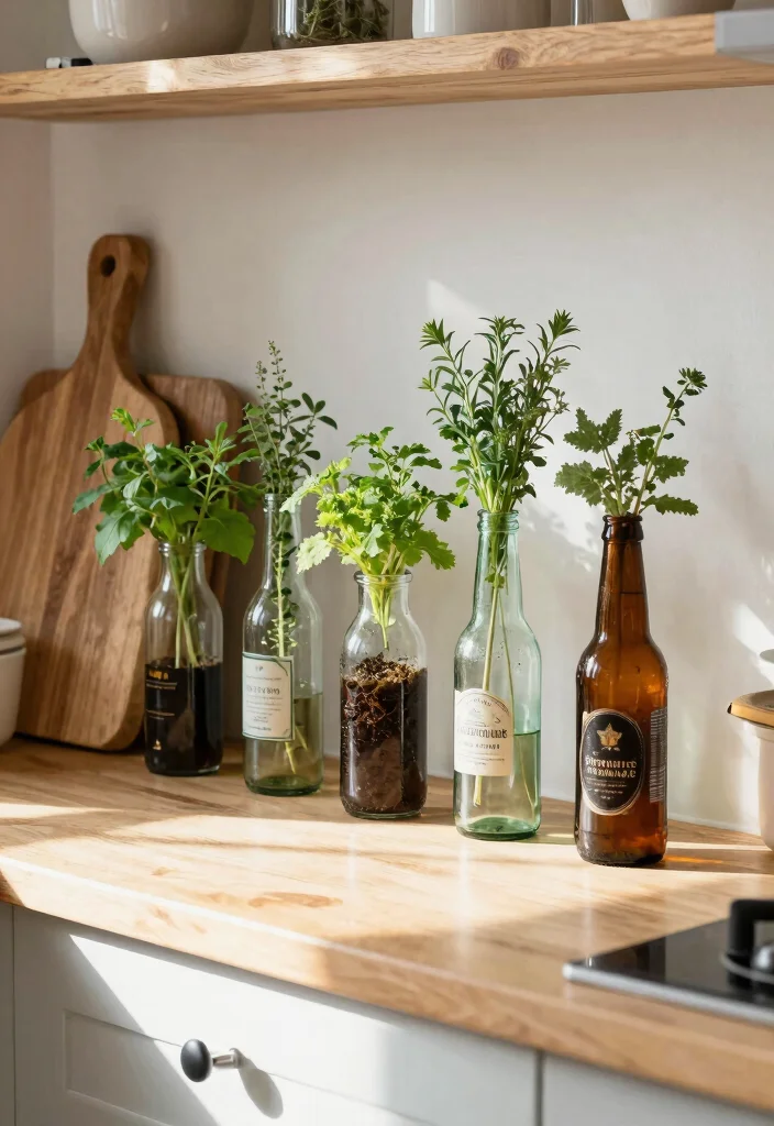 12 Beer Bottle Decoration Ideas Stylish Upcycled Home Decor - 6. Beer Bottle Herb Planters 1
