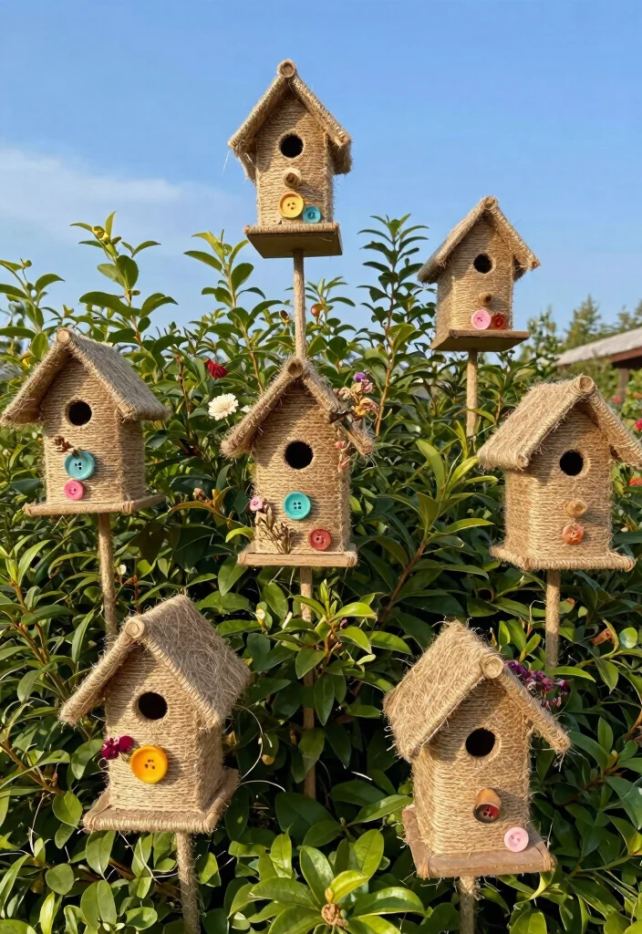 12 Bird Craft Ideas Cute and Beginner Friendly - 3. Twine-Wrapped Birdhouses 1