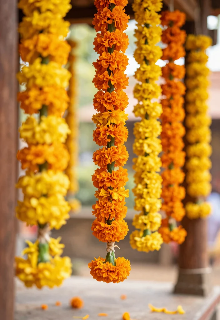 12 DIY Haldi Decoration Ideas: Budget Friendly and Traditional 1 12 DIY Haldi Decoration Ideas: Budget Friendly and Traditional - 1. Marigold Flower Garlands 1