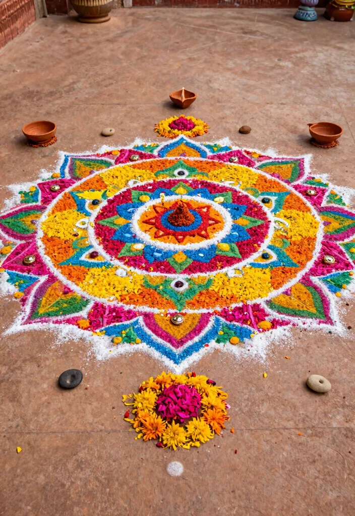 12 DIY Haldi Decoration Ideas at Home: Simple Setup - 7. Traditional Rangoli Designs 1