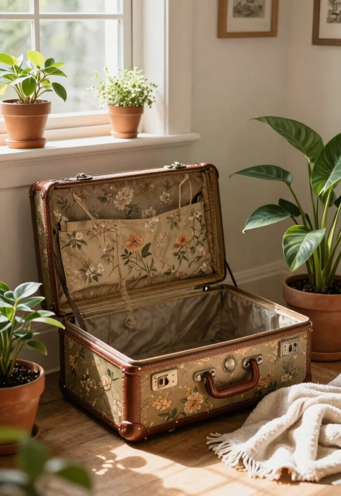 12 DIY Hidden Litter Box Ideas Clean Home Friendly - 2. Vintage Suitcase Litter Box 1