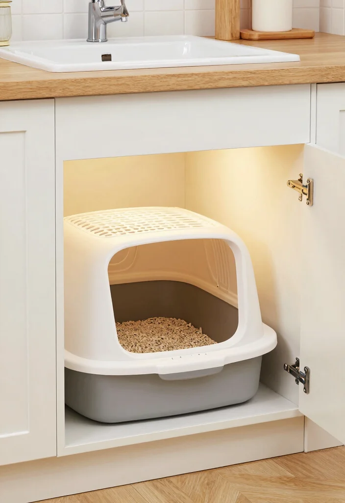 12 DIY Hidden Litter Box Ideas Clean Home Friendly - 6. Under-Sink Litter Box Solution 1