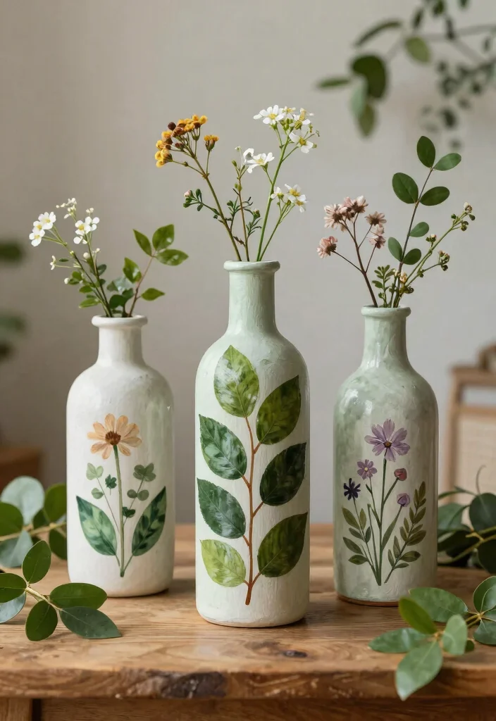 12 Easy Bottle Painting Ideas Using Items You Already Have - 2. Nature-Inspired Designs 1