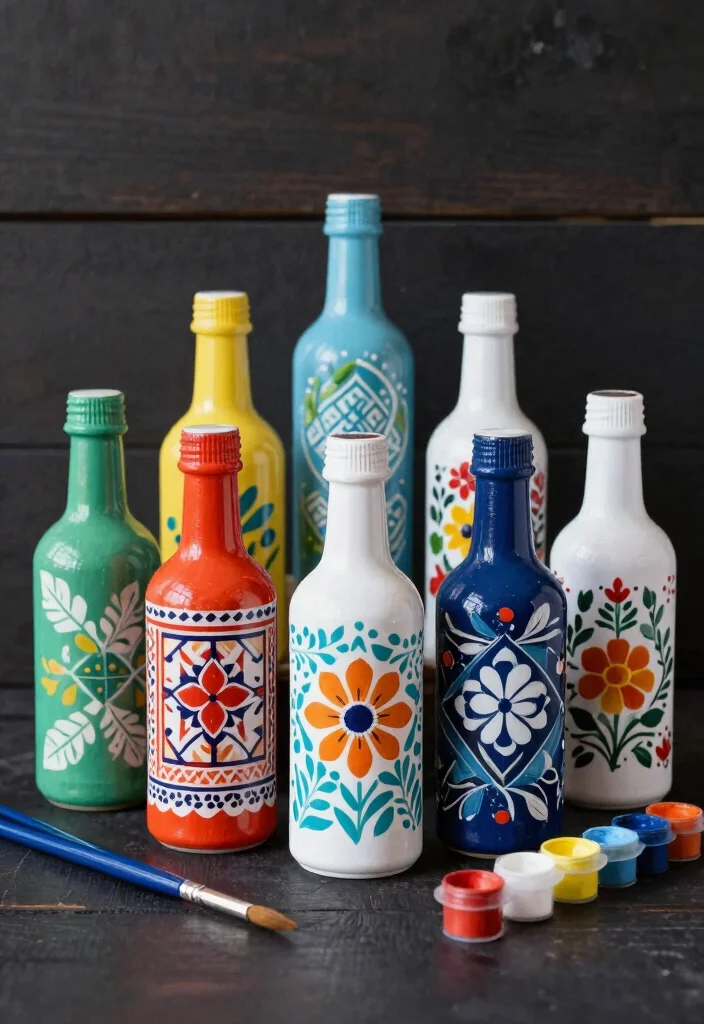 12 Easy Bottle Painting Ideas Using Items You Already Have - 4. Stenciled Patterns 1