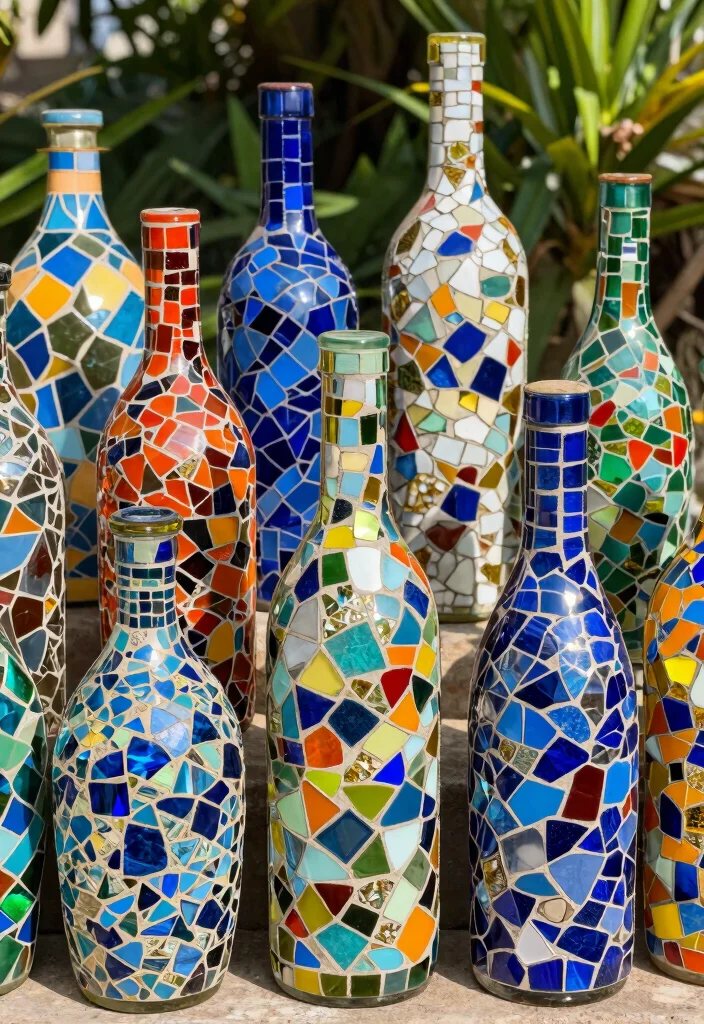12 Easy Bottle Painting Ideas Using Items You Already Have - 6. Mosaic Bottle Art 1