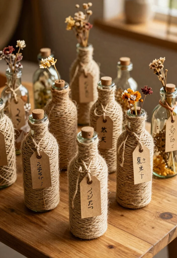 12 Easy Bottle Painting Ideas Using Items You Already Have - 7. Twine-Wrapped Bottles 1