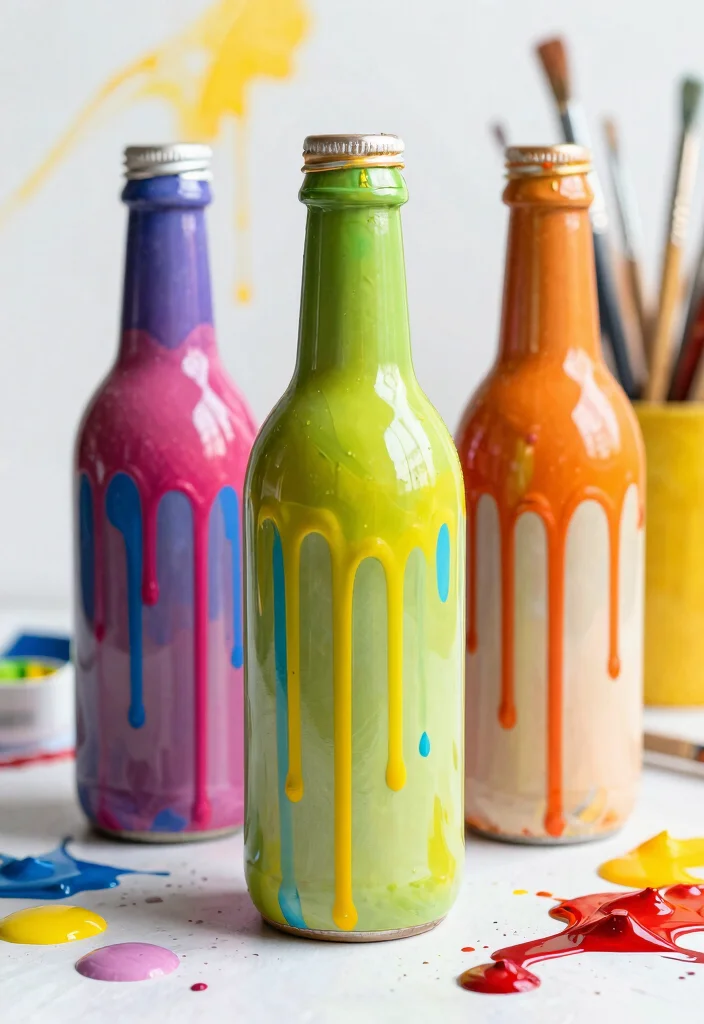 12 Easy Bottle Painting Ideas Using Items You Already Have - 9. Drip-Style Painting 1