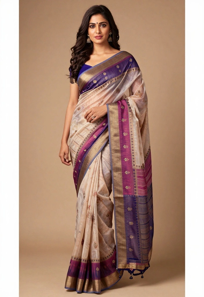 12 Fabric Painting Ideas on Sarees That Look Custom Made - 10. Layered Patterns 1