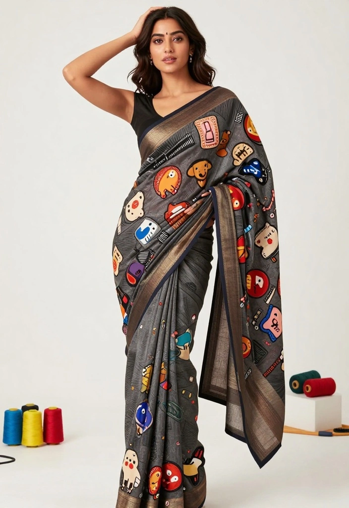 12 Fabric Painting Ideas on Sarees That Look Custom Made - 12. Custom Patches 1