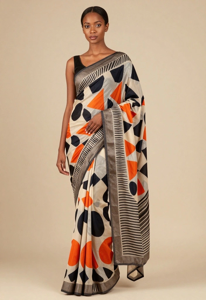 12 Fabric Painting Ideas on Sarees That Look Custom Made - 3. Geometric Glam 1