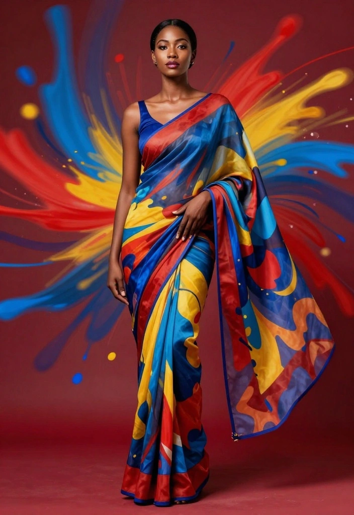 12 Fabric Painting Ideas on Sarees That Look Custom Made - 4. Abstract Expressions 1