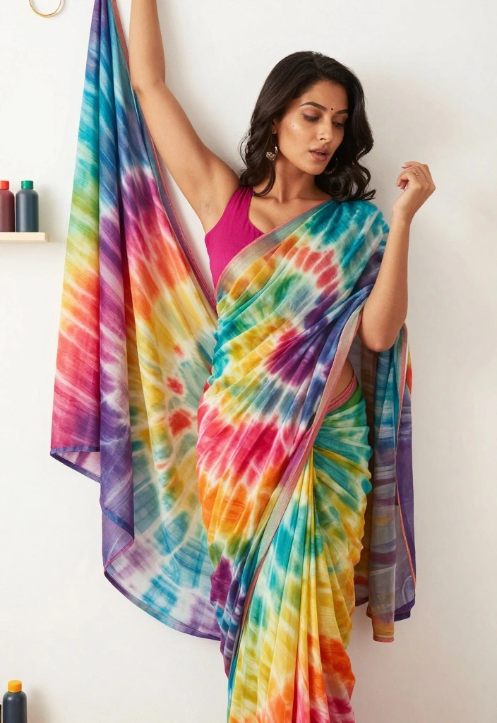 12 Fabric Painting Ideas on Sarees That Look Custom Made - 5. Tie-Dye Delight 1
