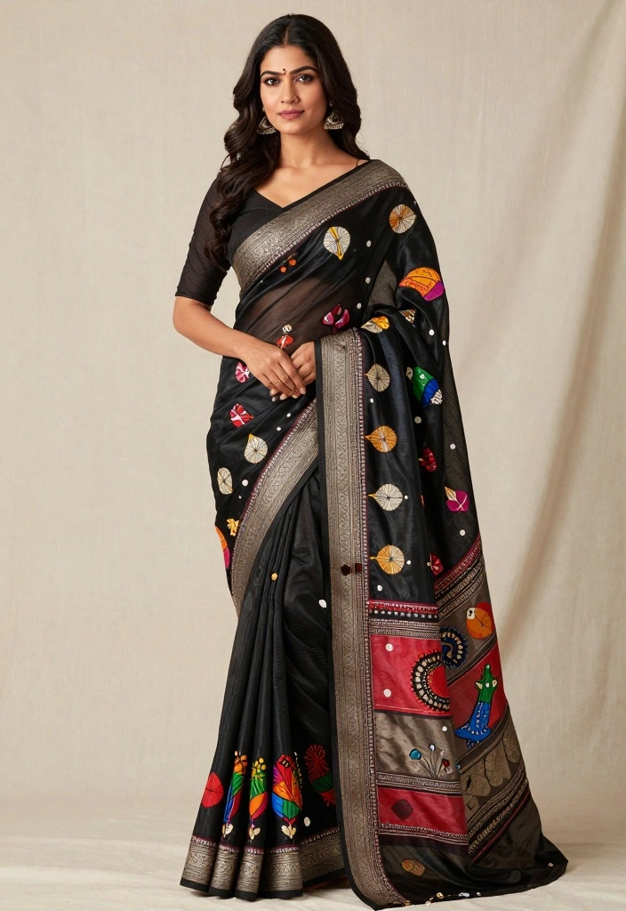 12 Fabric Painting Ideas on Sarees That Look Custom Made - 7. Cultural Motifs 1