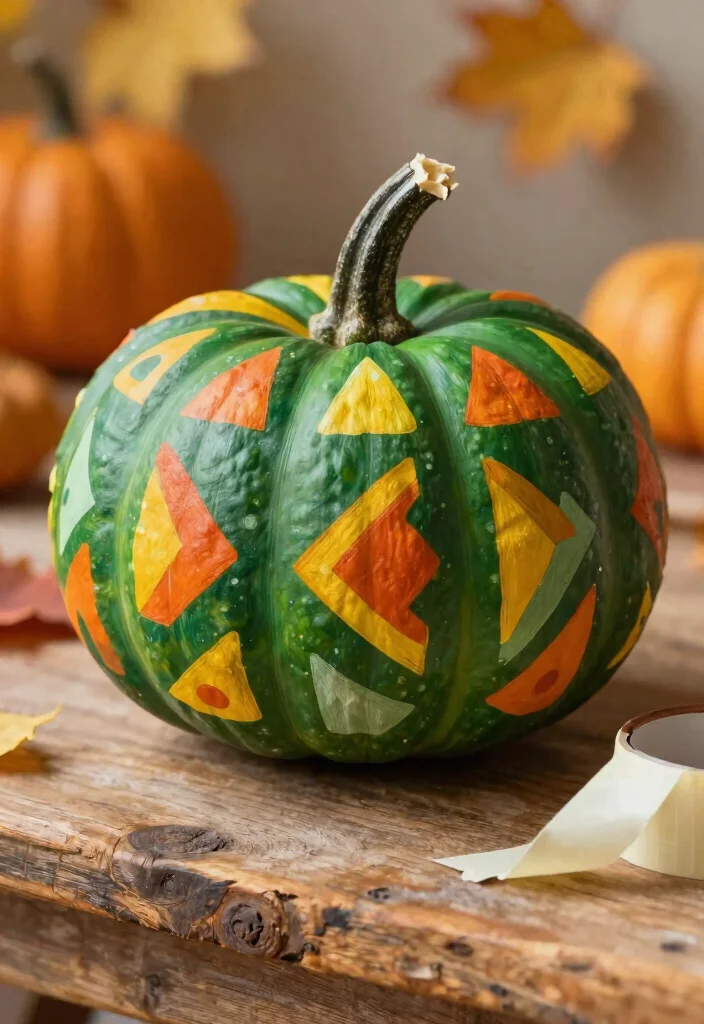 12 Green Pumpkin Painting Ideas for a Modern Fall Look 1 12 Green Pumpkin Painting Ideas for a Modern Fall Look - 1. Geometric Glow 1