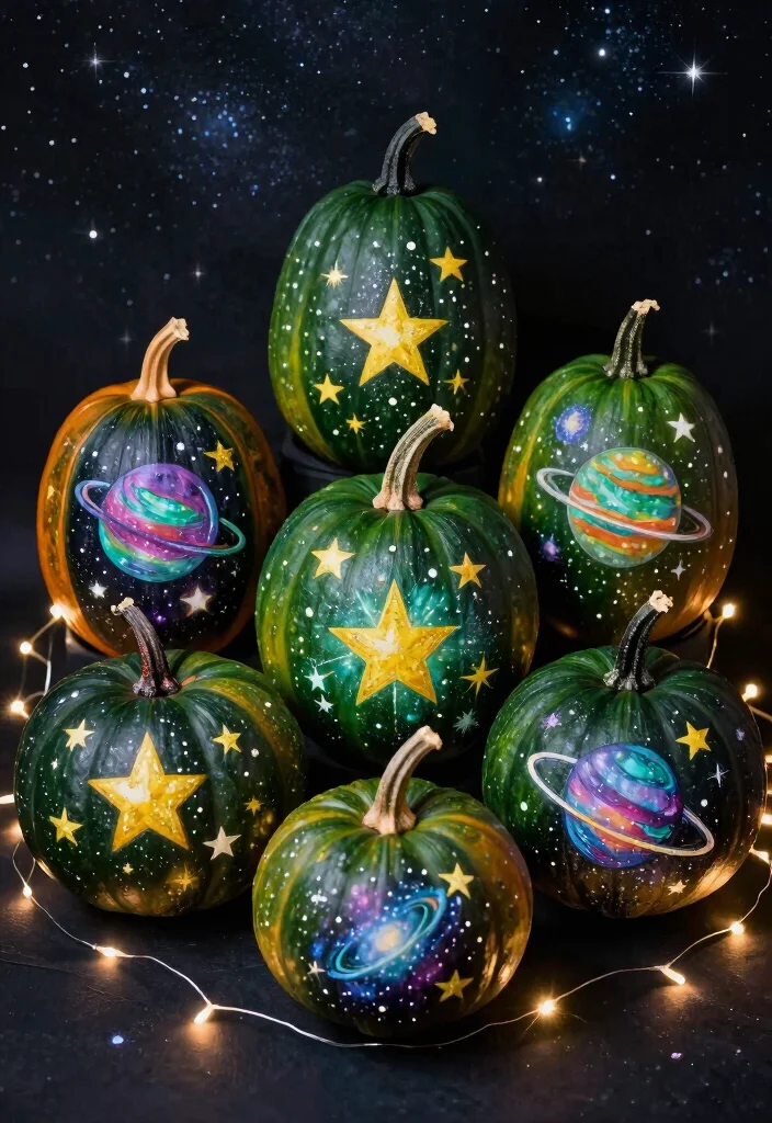 12 Green Pumpkin Painting Ideas for a Modern Fall Look 10 12 Green Pumpkin Painting Ideas for a Modern Fall Look - 10. Cosmic Wonders 1