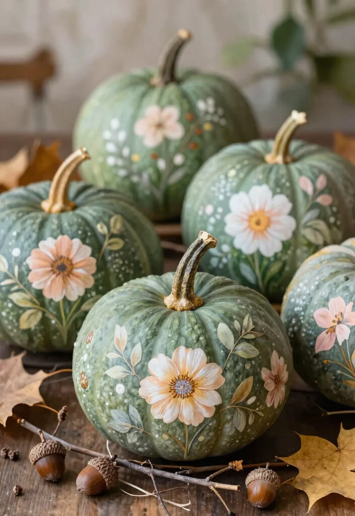 12 Green Pumpkin Painting Ideas for a Modern Fall Look 2 12 Green Pumpkin Painting Ideas for a Modern Fall Look - 2. Elegant Floral 1