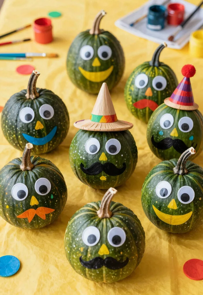 12 Green Pumpkin Painting Ideas for a Modern Fall Look 3 12 Green Pumpkin Painting Ideas for a Modern Fall Look - 3. Fun and Funky Faces 1