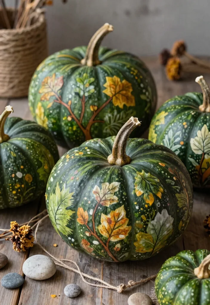 12 Green Pumpkin Painting Ideas for a Modern Fall Look 6 12 Green Pumpkin Painting Ideas for a Modern Fall Look - 6. Nature Inspired 1