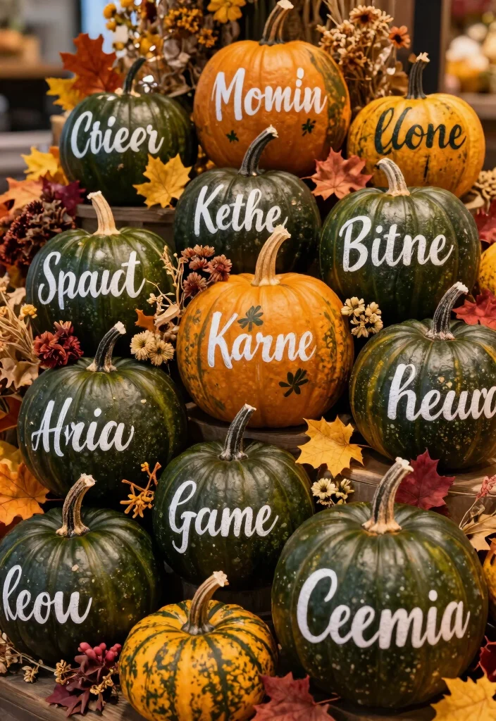 12 Green Pumpkin Painting Ideas for a Modern Fall Look 7 12 Green Pumpkin Painting Ideas for a Modern Fall Look - 7. Seasonal Words 1