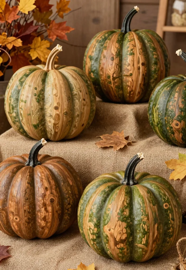 12 Green Pumpkin Painting Ideas for a Modern Fall Look 9 12 Green Pumpkin Painting Ideas for a Modern Fall Look - 9. Rustic Wood Style 1