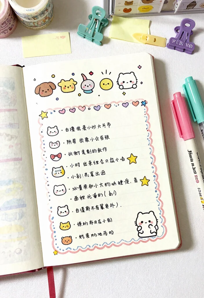 12 Journal Ideas Kawaii Cute and Beginner Friendly - 3. Kawaii Themed Lists 1