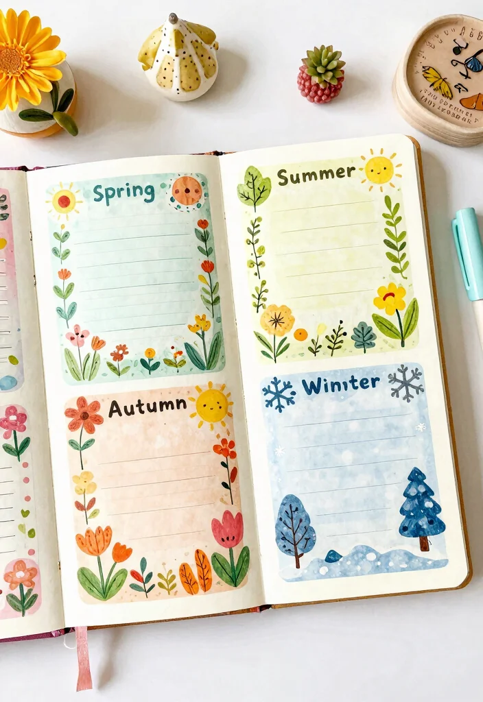 12 Journal Ideas Kawaii Cute and Beginner Friendly - 9. Seasonal Kawaii Pages 1