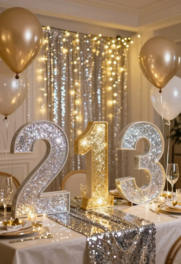 12 Number Decoration Ideas Perfect for Parties and Events - 3. Glitter and Glam Numbers 1