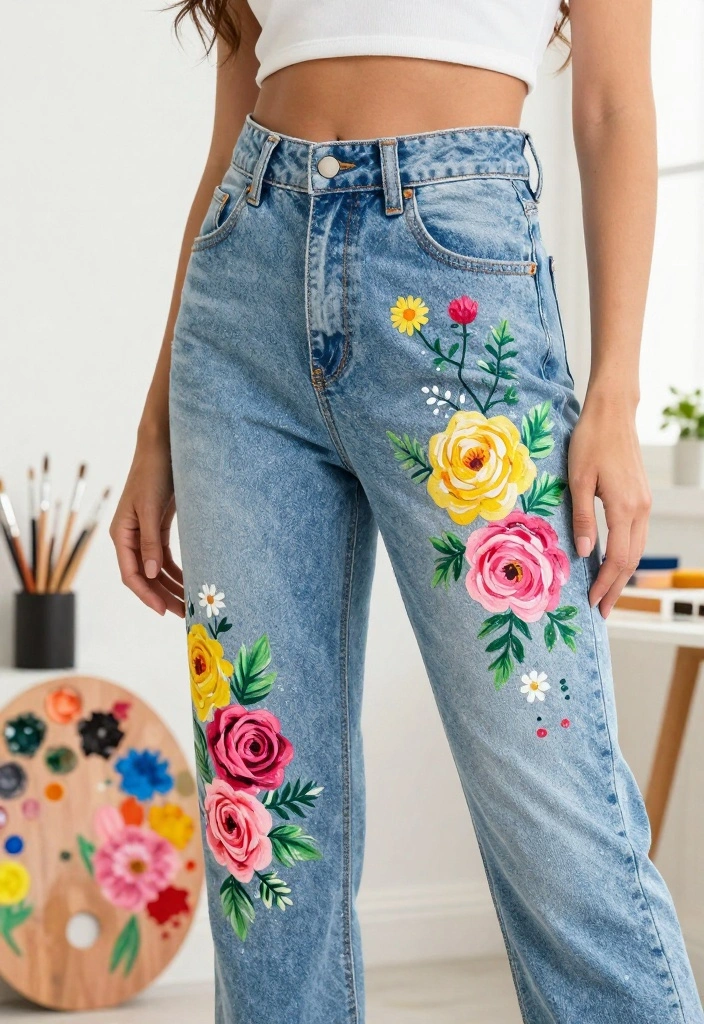 12 Painting Ideas on Pants for Unique Hand Painted Fashion 1 12 Painting Ideas on Pants for Unique Hand Painted Fashion - 1. Floral Fantasies 1