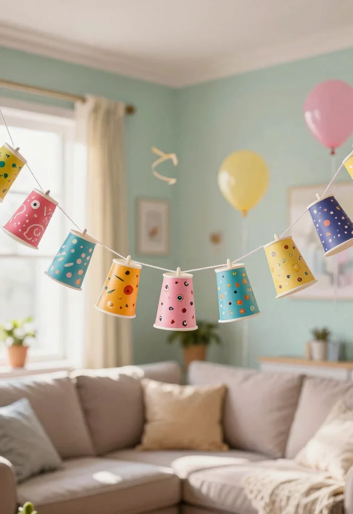 12 Paper Cup Craft Ideas Easy and Low Cost - 1. Whimsical Cup Garland 1