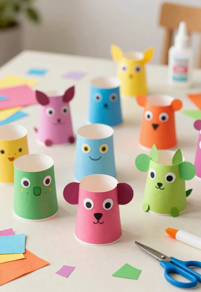 12 Paper Cup Craft Ideas Easy and Low Cost - 3. Creative Cup Animals 1