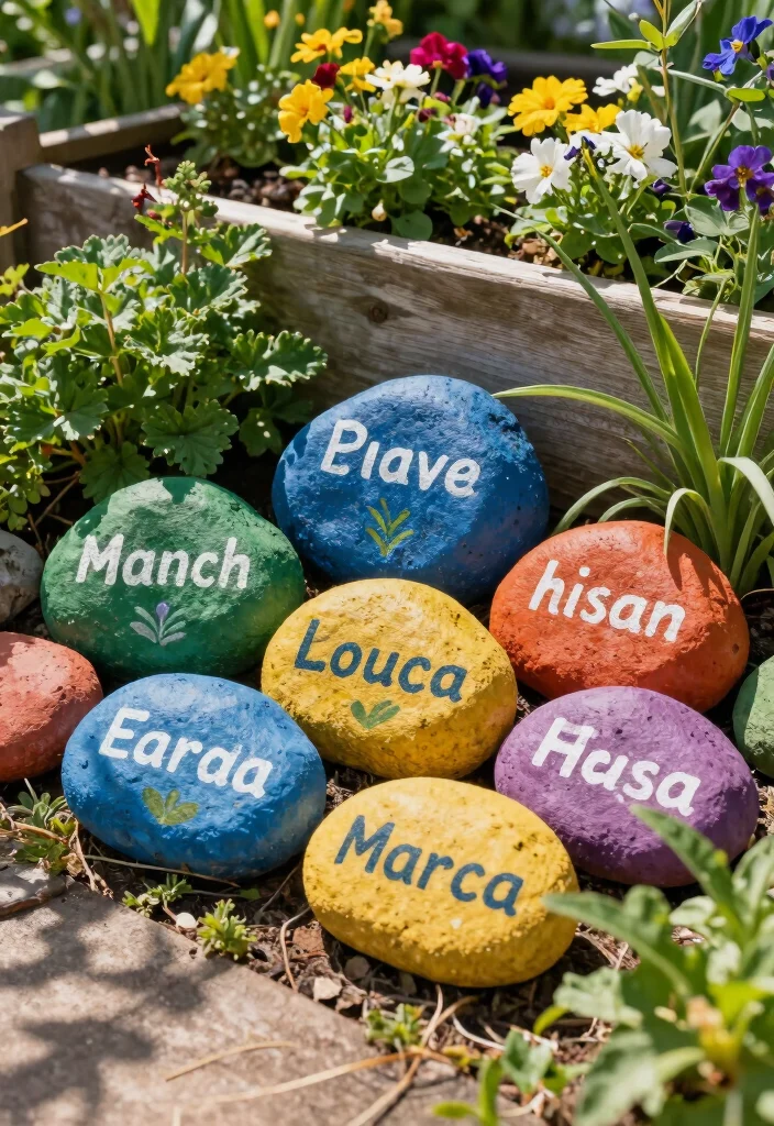 12 Rock Craft Ideas Easy Outdoor Friendly DIY Decor - 1. Painted Rock Garden Markers 1