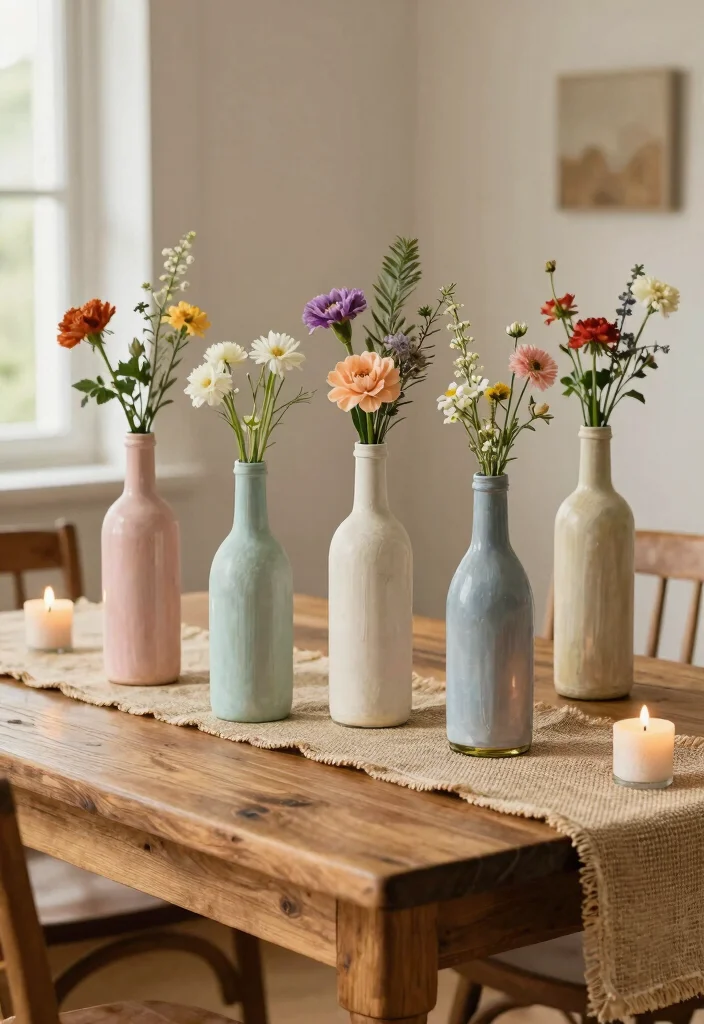 14 Anniversary Decoration Ideas at Home DIY and Romantic - 9. Upcycled Wine Bottle Vases 1