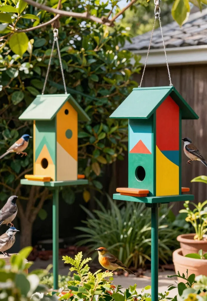 14 Bird Feeder Painting Ideas to Beautify Your Backyard - 2. Bold Geometric Patterns 1