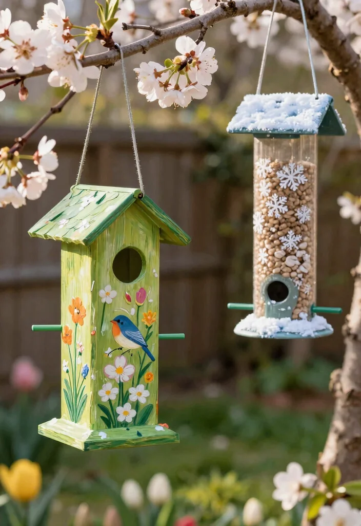 14 Bird Feeder Painting Ideas to Beautify Your Backyard - 8. Seasonal Themes 1