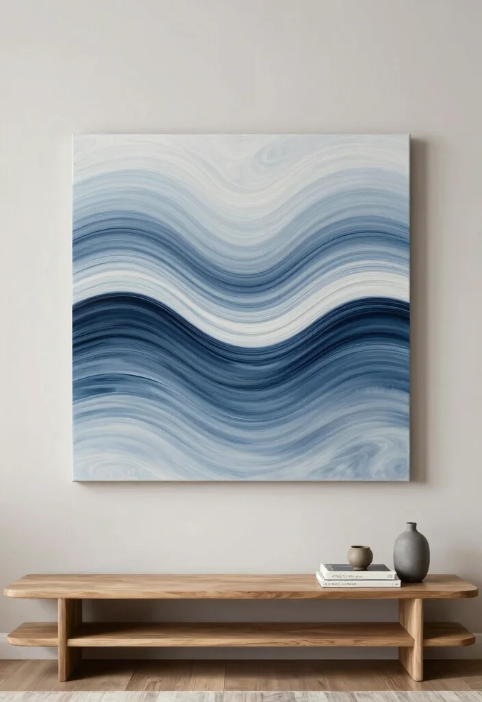14 Canvas Painting Ideas for Living Room Wall Decor Easy DIY - 2. Monochrome Waves 1