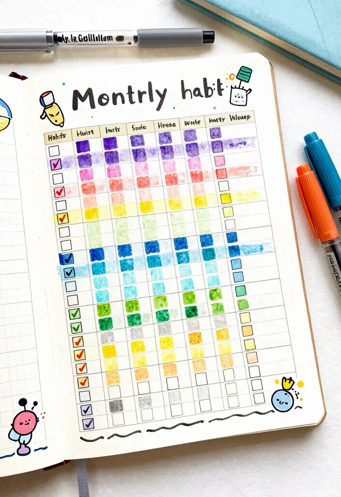 14 Colorful Journal Ideas to Make Every Page Pop - 12. Monthly Habit Trackers 1