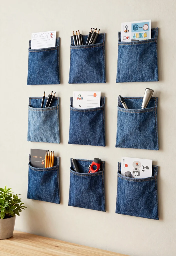 14 Craft Ideas from Waste Materials: Creative Recycling for Eco-Friendly Home Decor - 11. Denim Pocket Organizers: Stylish Storage Solutions 1