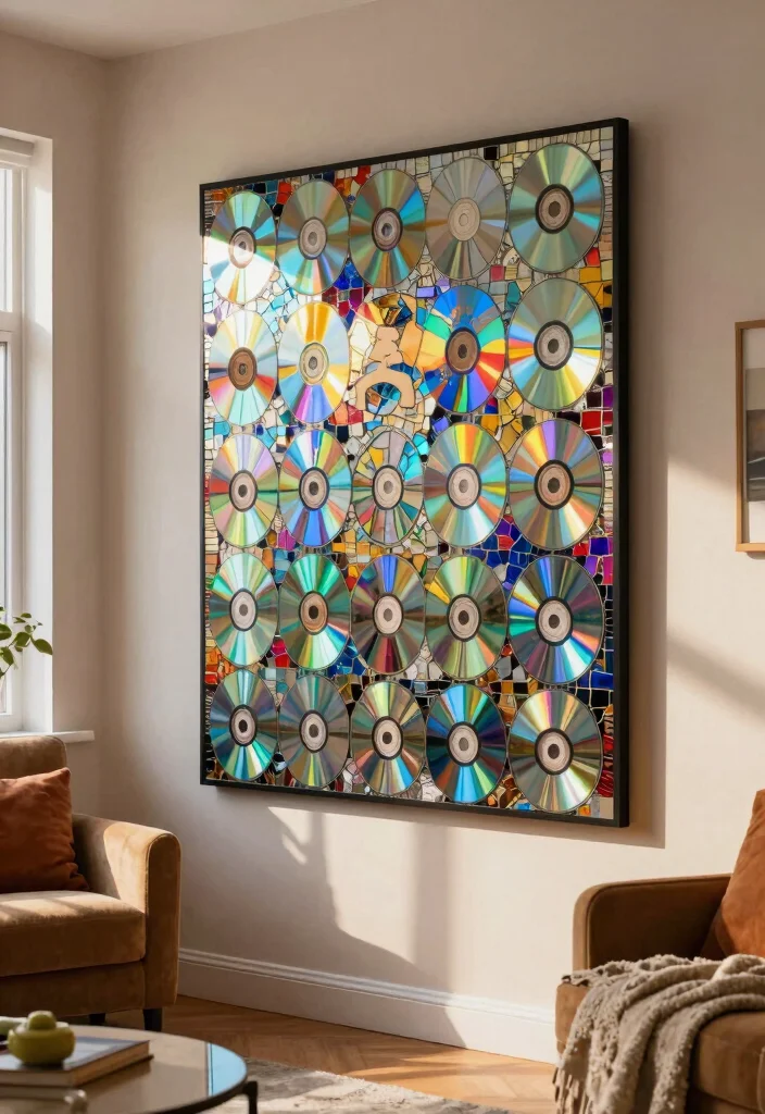 14 Craft Ideas from Waste Materials: Creative Recycling for Eco-Friendly Home Decor - 8. CD Mosaic Art: Reflective Masterpieces 1