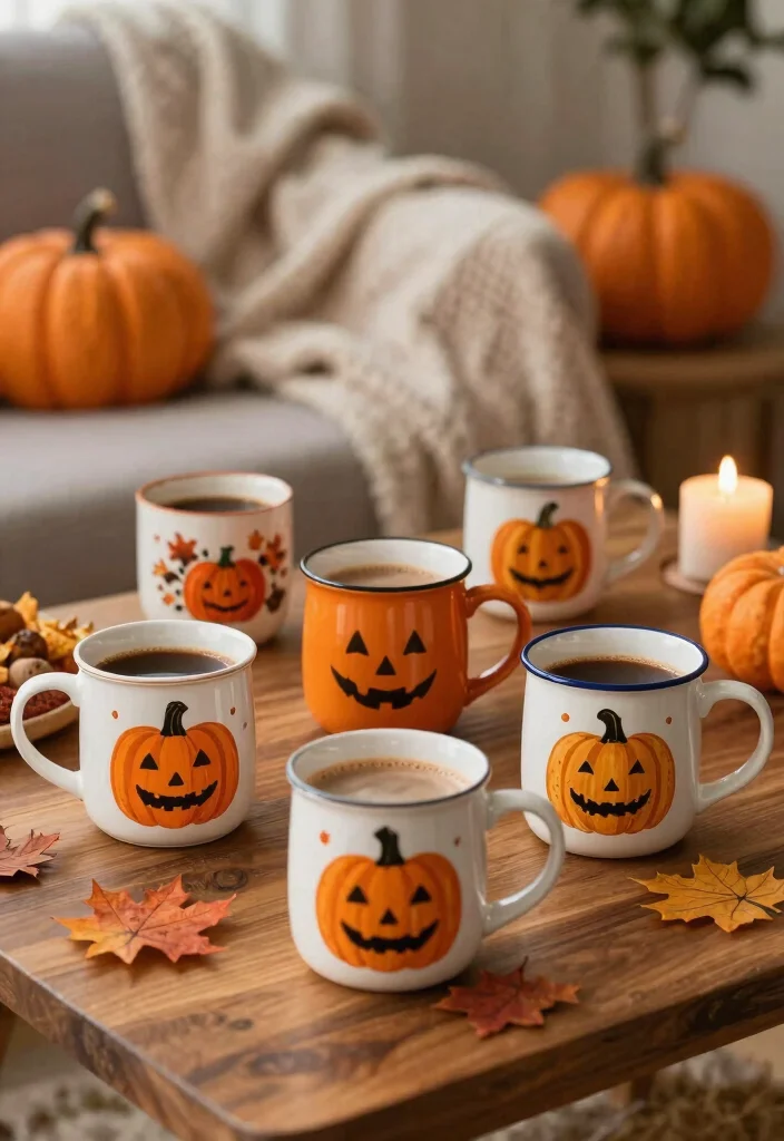 14 Halloween Pottery Painting Ideas for Spooky Home Decor - 13. Pumpkin Spice Mugs 1