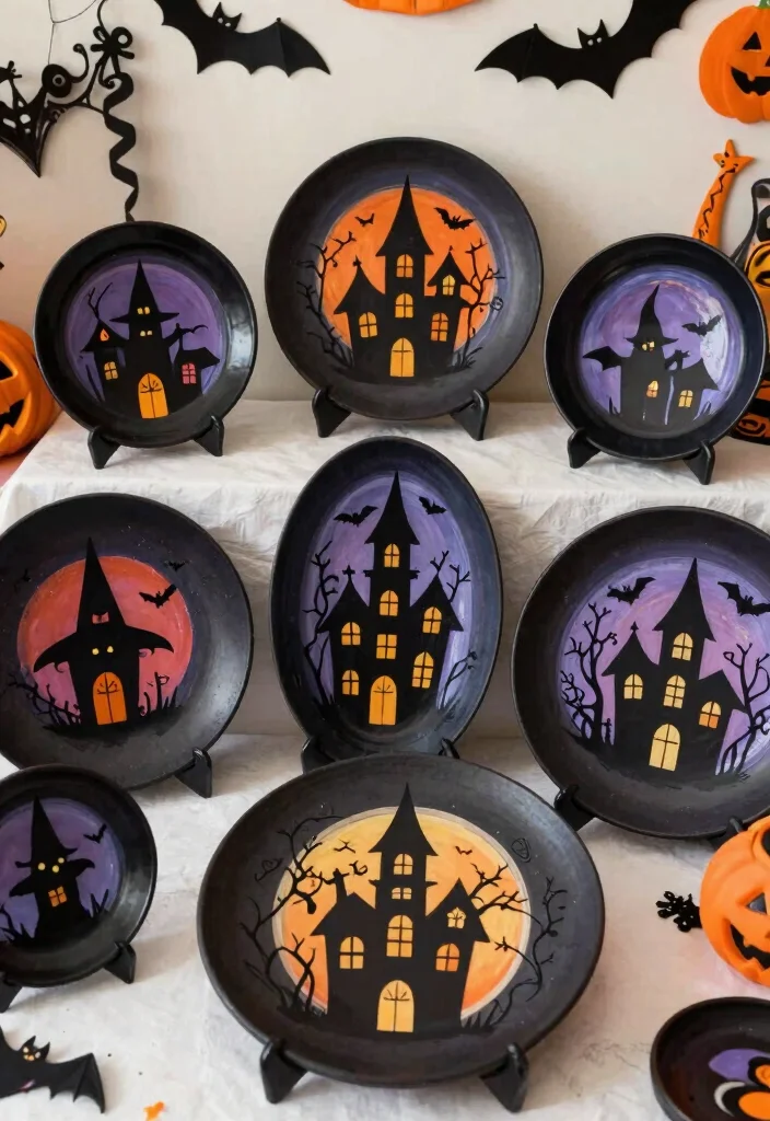 14 Halloween Pottery Painting Ideas for Spooky Home Decor - 14. Spooky Silhouettes 1