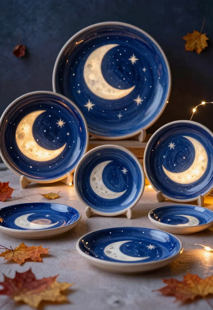 14 Halloween Pottery Painting Ideas for Spooky Home Decor - 8. Mysterious Moon and Stars 1
