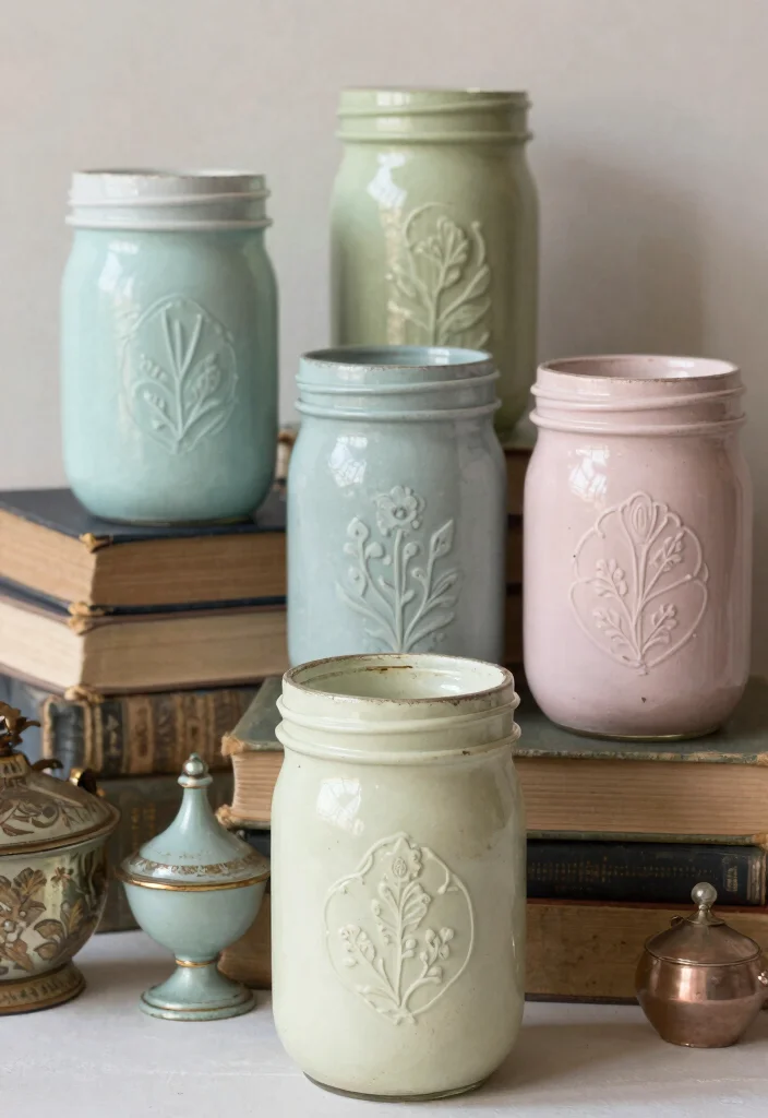14 Mason Jar Painting Ideas for Cozy Rustic Home Decor - 12. Vintage-Inspired Jars 1