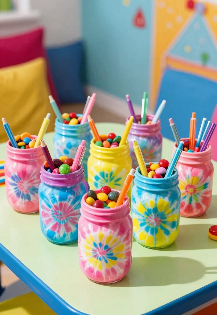 14 Mason Jar Painting Ideas for Cozy Rustic Home Decor - 4. Colorful Tie-Dye Jars 1