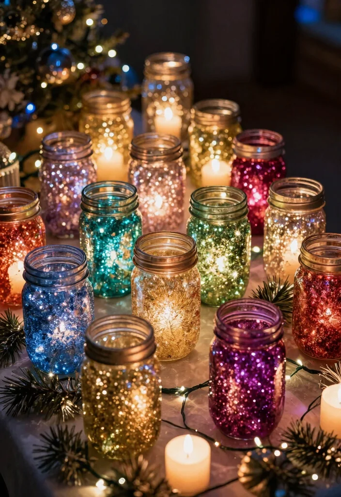 14 Mason Jar Painting Ideas for Cozy Rustic Home Decor - 6. Glittery Glam Jars 1