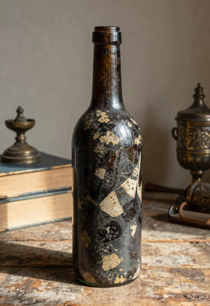 14 Painting Ideas on Glass Bottles for Chic Upcycled Home Decor - 11. Vintage Fossil Effects 1