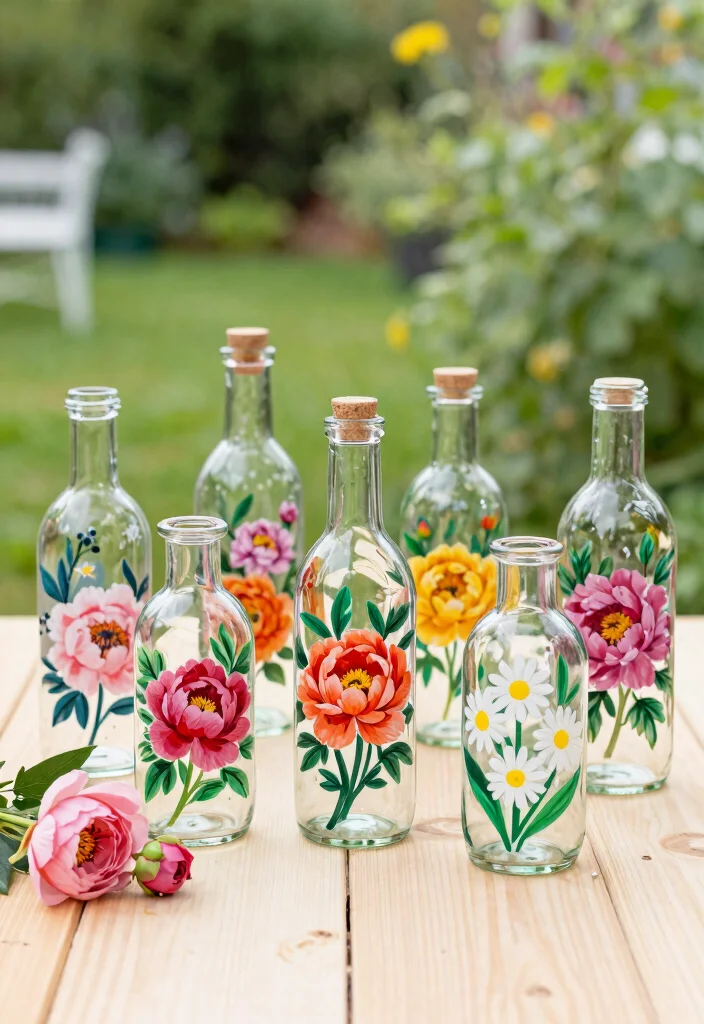 14 Painting Ideas on Glass Bottles for Chic Upcycled Home Decor - 2. Floral Delight 1